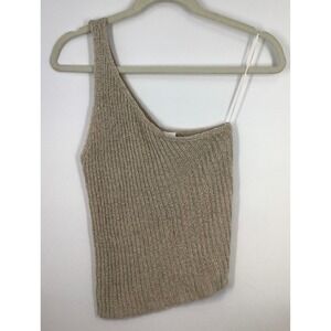 Lelis Collection One Shoulder Asymmetrical Ribbed Knit Tank Top Neutral Beige S